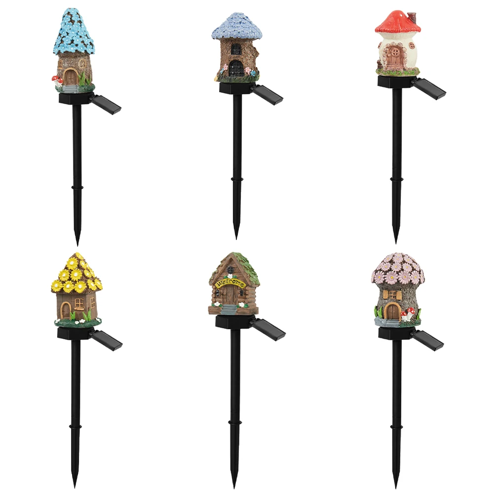 Small Cartoon House Solar Light Resin Cute House Statues Decorative Pathway Light Solar Powered LED Landscape Lamp For Lawn