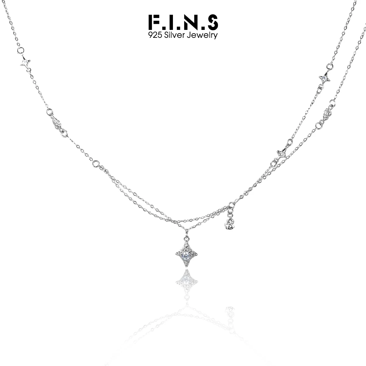 F.I.N.S Original S925 Sterling Silver Zircon Necklace Simple Versatile Galaxy Star Pendant Layered Clavicle Chain Fine Jewelry