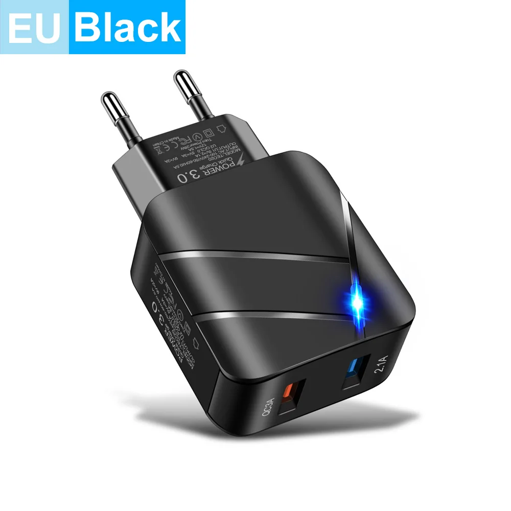 28 واط مضاءة QC3.0 + 2.1A USB العالمي QC3.0 شحن سريع المزدوج USB ميناء الاتحاد الأوروبي التوصيل مهايئ شاحن الهاتف لسامسونج Xiaomi آيفون