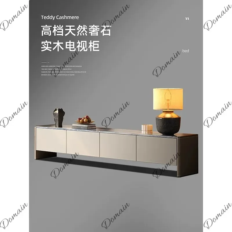 ZX Luxury Natural Stone TV Stand Coffee Table Set Modern Italian Design Marble Console Table Extra Long Home Furniture