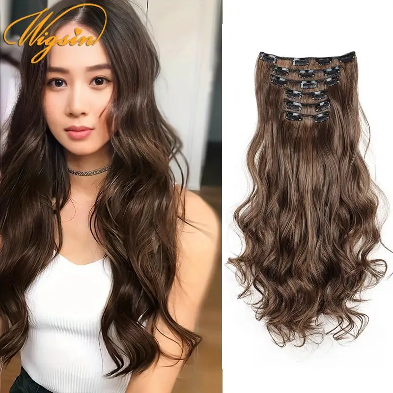 WIGSIN Synthetic 16Clip In Hair Extensions Hair Accessories Long Curly Hair Extension Clip Hair Wigs for Women