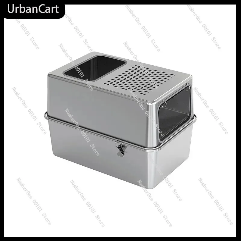 Fully Enclosed Stainless Steel Cat Litter Box Extra Large Anti Splash Cat Toilet Deodorizing Design Easy Clean Pet Litter Box