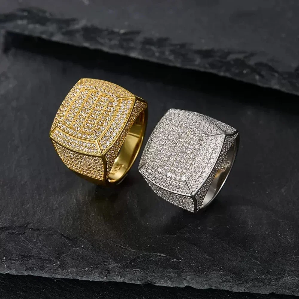 Hiphop Rock 18.5mm D Color Moissanite Square Men Ring 925 Sterling Silver Iced Lab Mosan Party Rings Pass Diamond Tester Gra