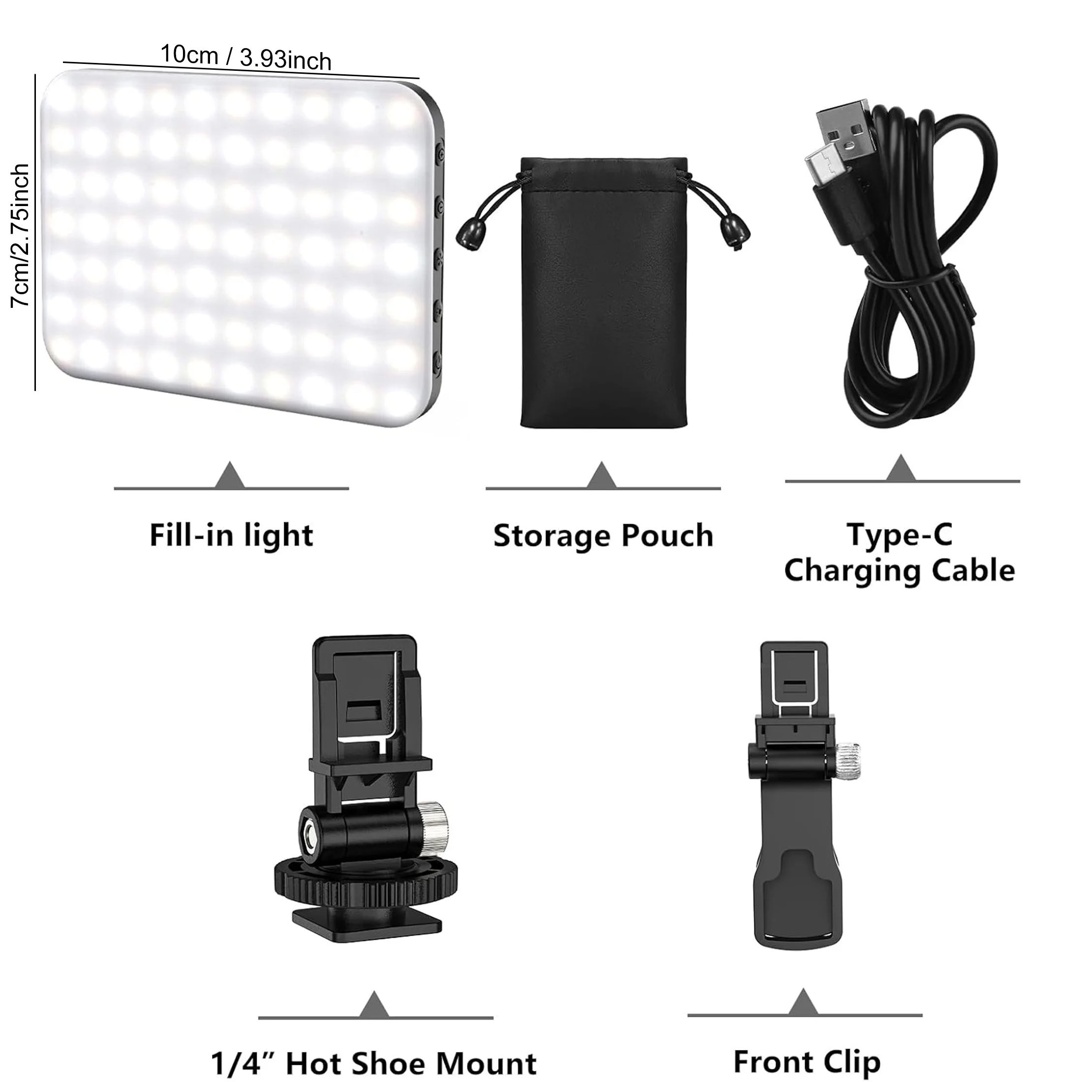 Portable LED Selfie Light with 7 Modes & 10 Brightness Levels, 2200mAh Rechargeable Battery, Clip-On for Phone/Tablet/Laptop – P
