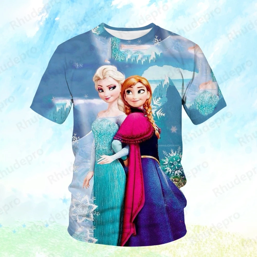 

Disney Frozen Princess Elsa 3D Printed T-shirt Animated Women Top Summer Street Couple Parent Child Short Sleeve Children Summer