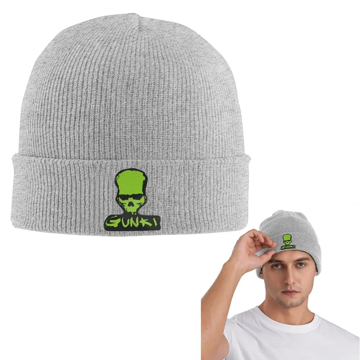 Gunki Logo Angling Skull Fishing Gunki Warm Knitted Cap HipHop Bonnet Hat Autumn Winter Outdoor Beanies Hats for Men Women Adult