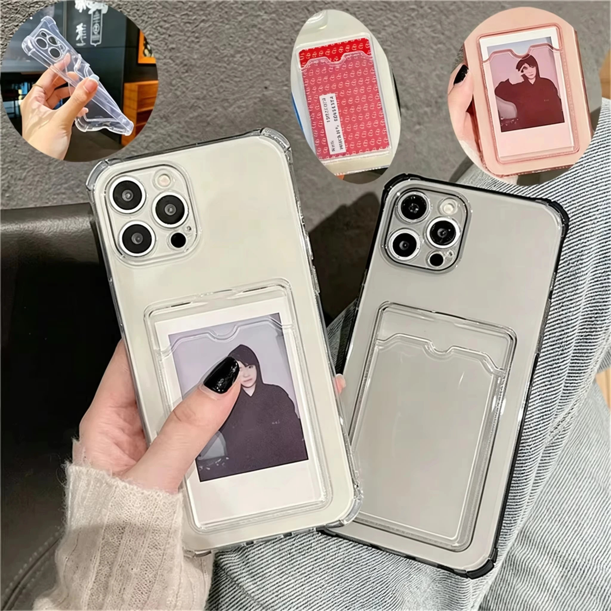 Kartentasche Transparente Handyhülle für Xiaomi Poco X5 X4 X6 Pro F5 F4 F3 C65 C50 Weiche Stoßfeste Rückabdeckung für Poco X6 Pro Bumper