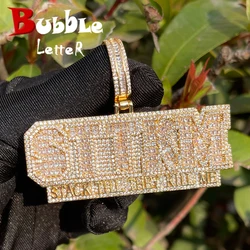 Bubble Letter Iced Out Necklace for Men Stack Till They Kill Me Pendant 5A Cubic Ziconia Real Gold Plated Hip Hop Jewelry
