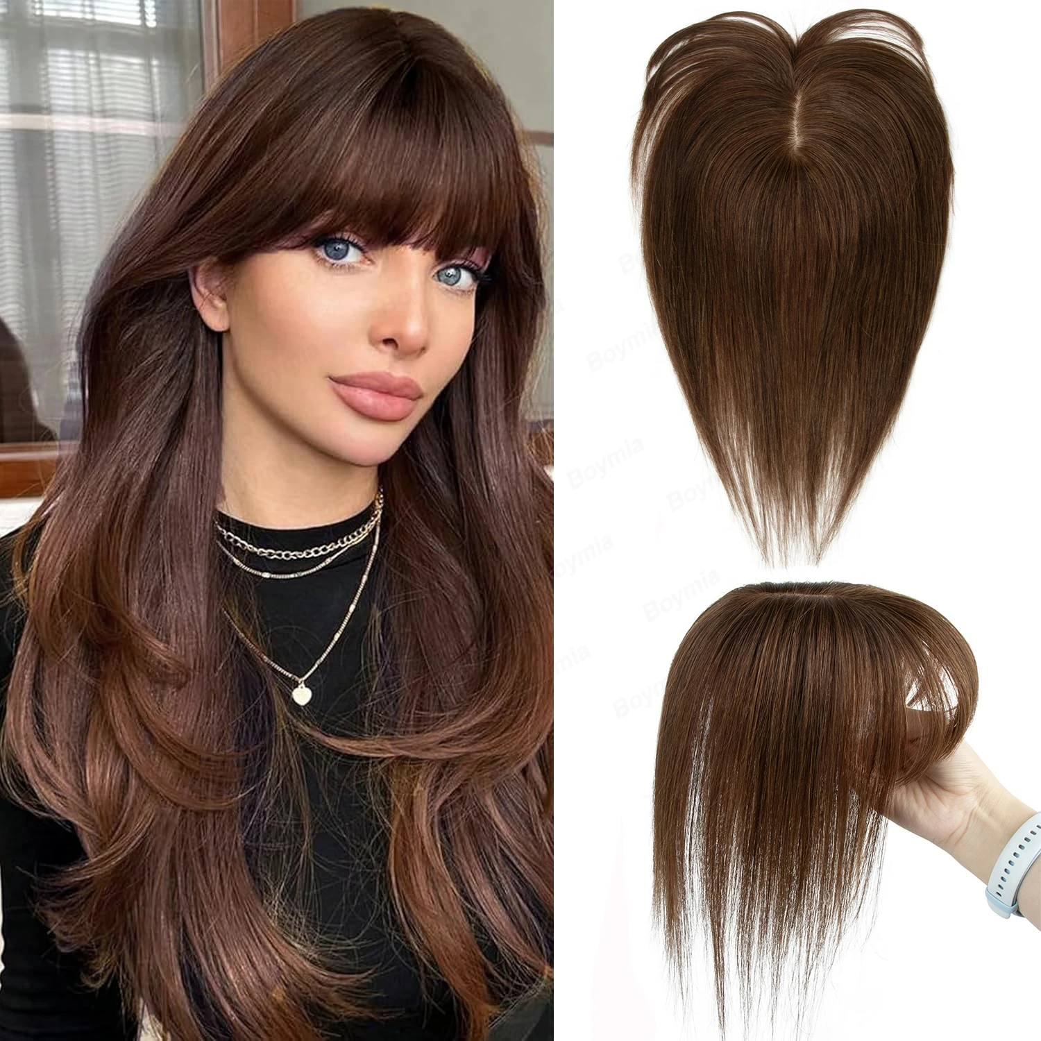 Hair Toppers for Women Real Human Hair Topper with Bangs Skin Scalp Hairpieces for Women with Thinning Hair Cover Hairloss