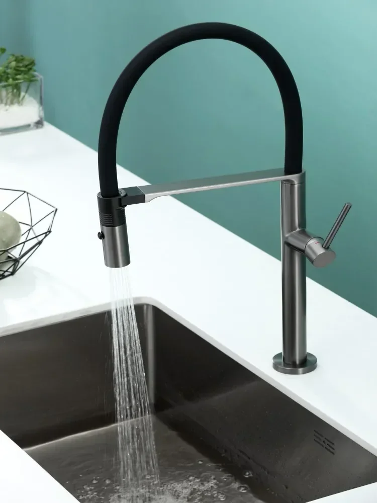 

Универсальный поворотный смеситель для кухни, раковина, раковина, медный пистолет, серый, горячая и холодная вода, магнитный всасывающий кран