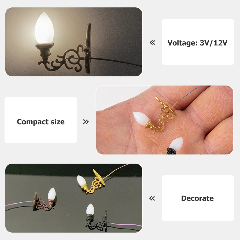 Dollhouse Wall Light Lâmpada LED em miniatura, modelo minúsculo, luzes negras, DIY Sand Table Decor, Acessório, 4 pcs