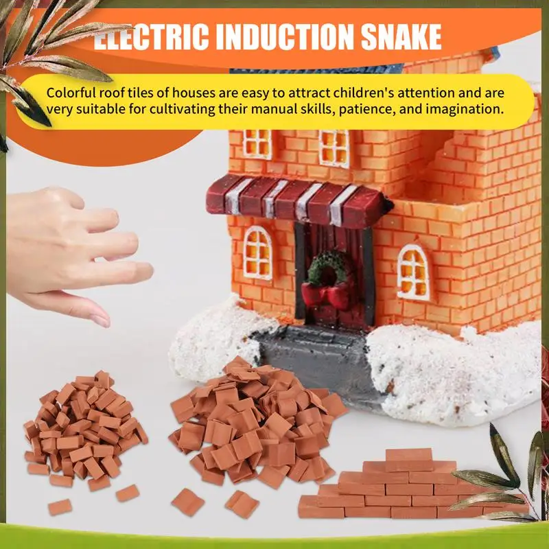 ABOU-200Pcs Mini Bricks&Roof Tiles Model Building Set Fake Red Bricks Landscaping Bricks Dollhouse DIY Garden Accessories