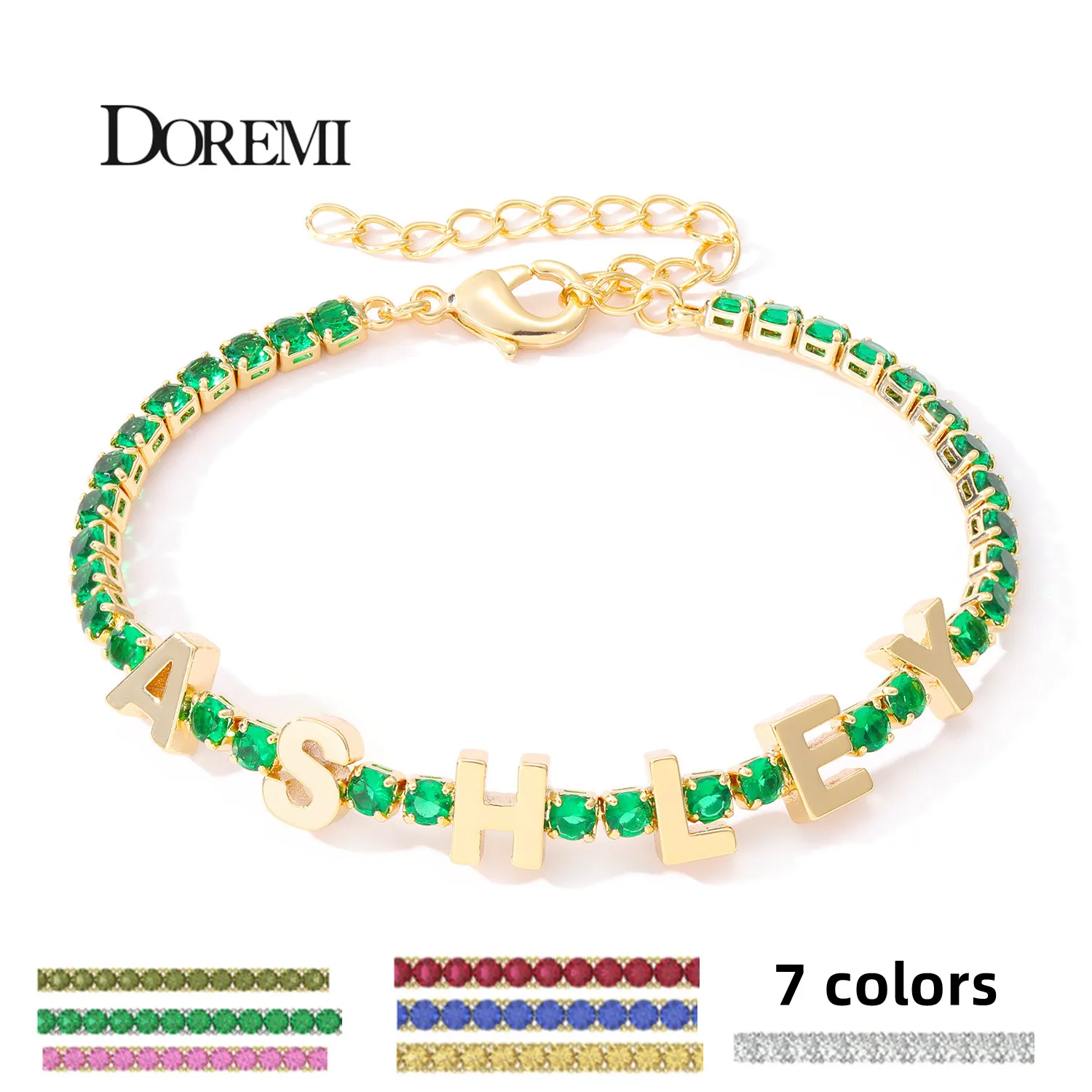 DOREMI New Custom Letters Bracelet Tennis Chain Colorful Zircon Personalized Name Bracelet Women Exquisite Customized Gift