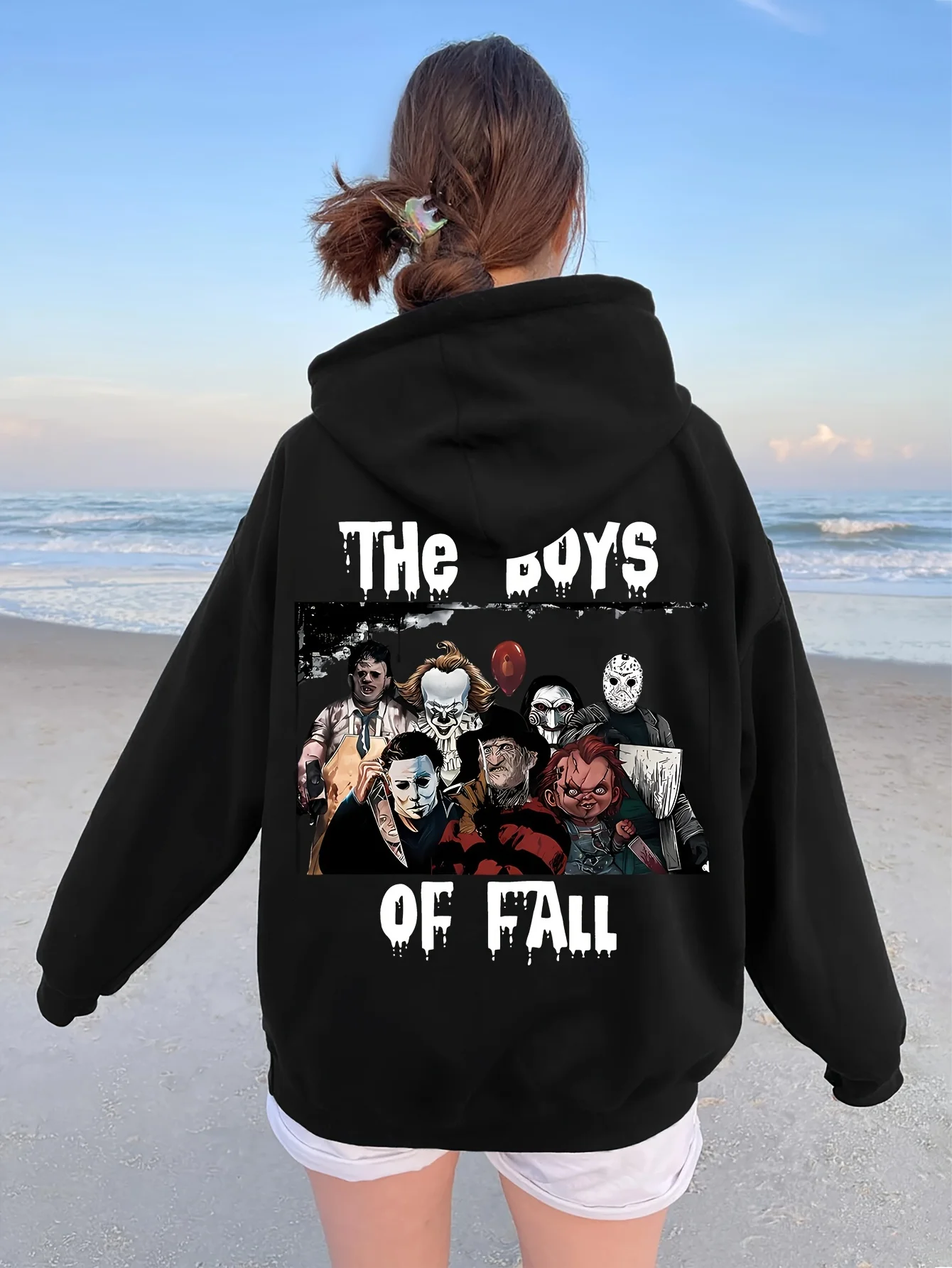 

Новинка 2023 года, женская удобная толстовка с рисунком Хэллоуина, повседневный пуловер на шнурке с карманом-кенгуру, идеально подходит для осени и зимы