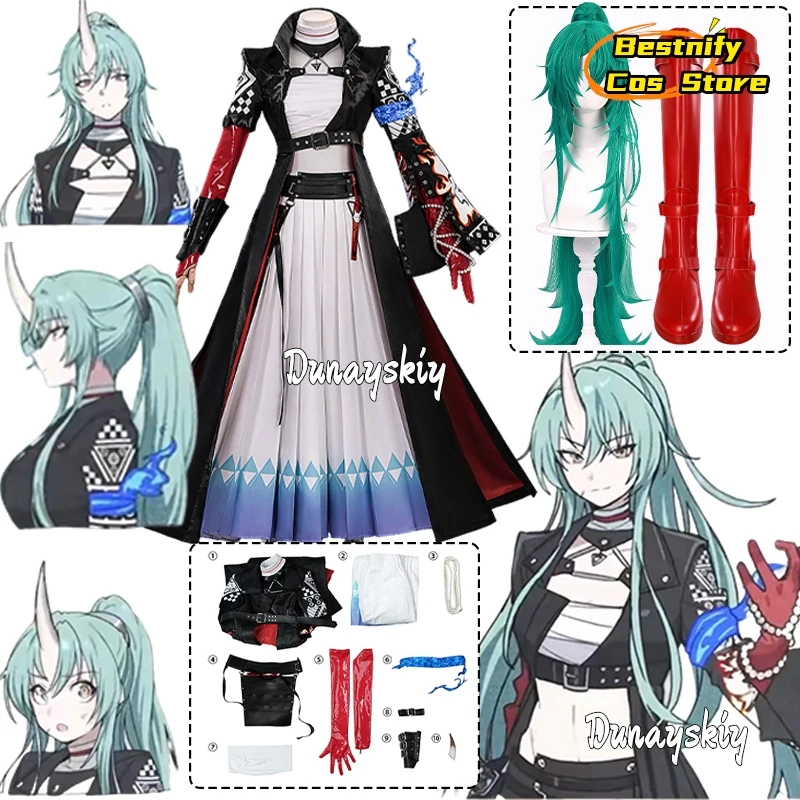 

Arknights Hoshiguma the Breacher Women Cosplay Costume{Bestnify Cos}Hoshiguma‌ Halloween Disguise Woman costume Leather Robe Wig