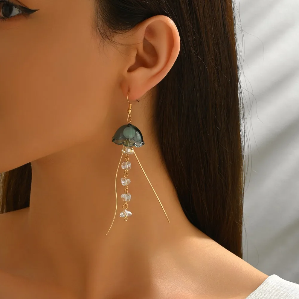 Fashion Luxury Dreaming Jellyfish S-shaped Irregularity Crystal Tassel Dangle Earrings for Women Vacation Jewelry Accessories