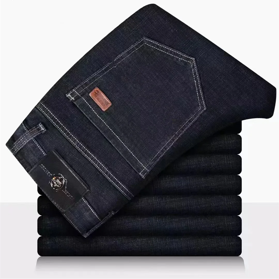 Nuevos pantalones ligeros de lujo elásticos ajustados para hombre, cómodos y suaves pantalones vaqueros informales rectos a la moda de negocios, ropa de marca masculina