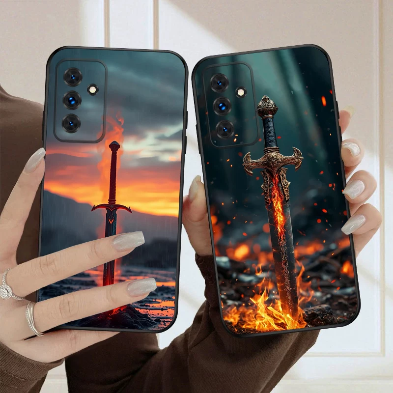 سيف مع نار لهاتف سامسونج S20FE S 21 22 23 FE 24 Plus 25 Ultra Galaxy M23 32 34 35 52 53 54 55 5G حافظة هاتف ناعمة من السيليكون #1