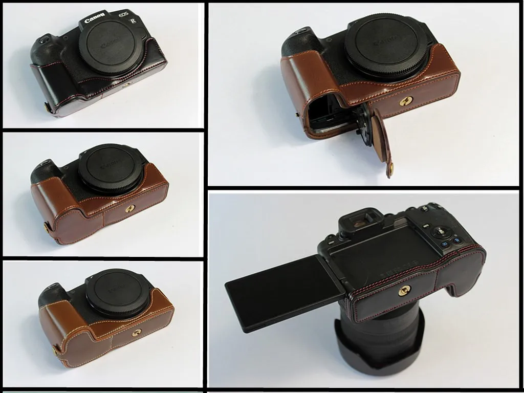 Camera Bag PU Leather Case Half Body Base Protector for Canon EOS RP EOSRP Protective Opening Bottom Cover with Wrist Strap