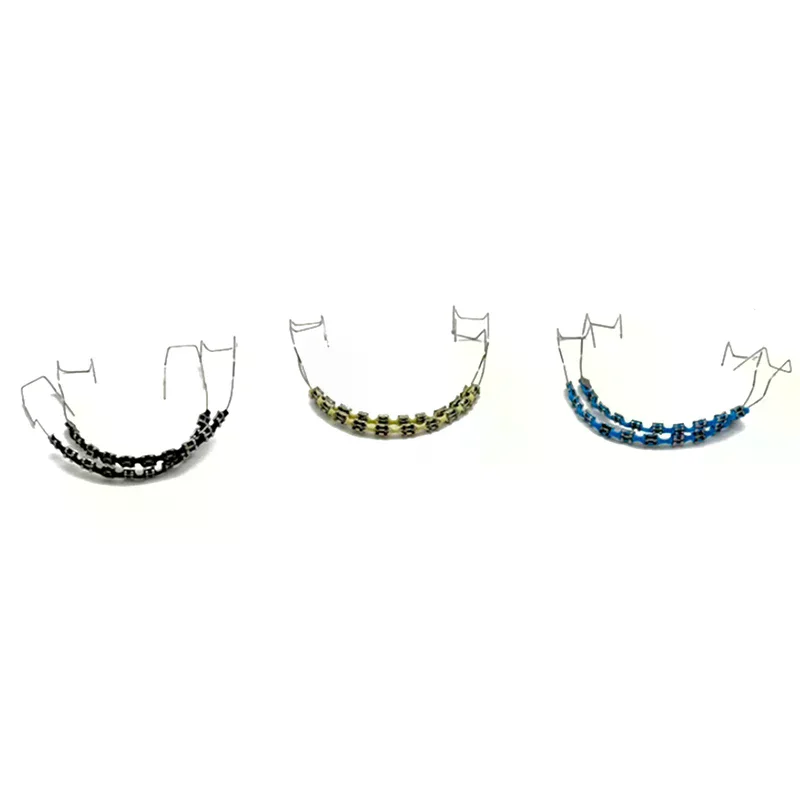 1pair Bracket Ligature Ties Dental Tool Fake Braces Temporary Tooth Decoration with Hook with Metal Wires Colorful Metal
