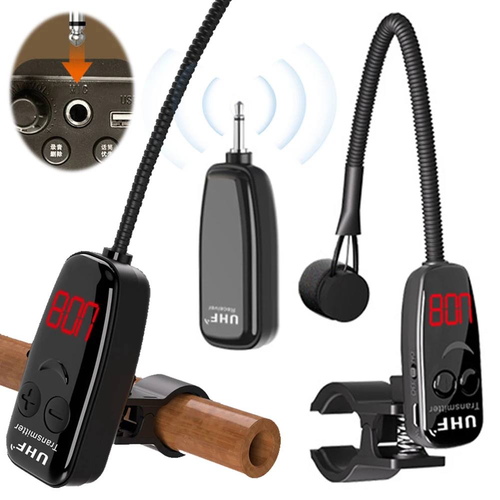Microfono per strumenti wireless UHF Ricevitore e trasmettitore wireless Microfono per strumenti musicali per flauto clarinetto
