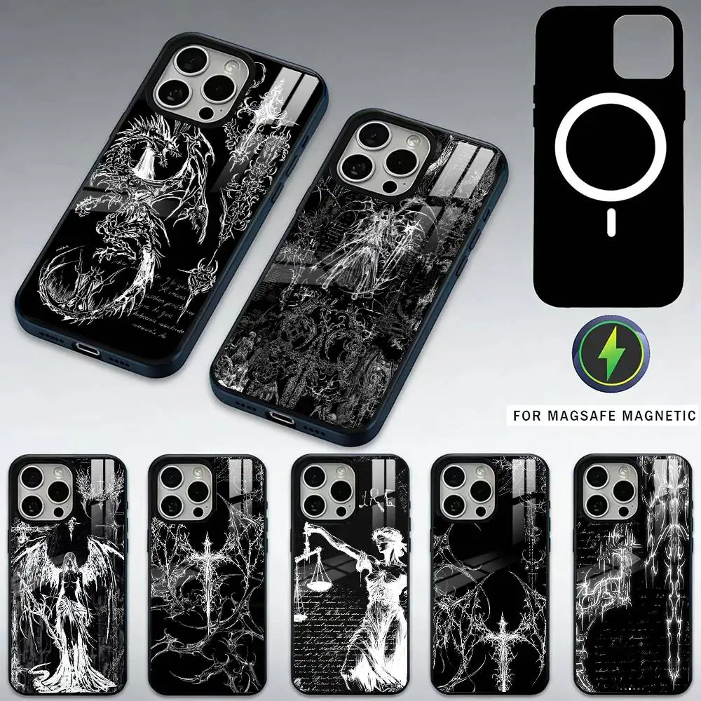 

G-Gothic Cyber Sigil Cross Phone Case For iPhone17,16,15,14,13,12,11 Plus,Pro Max Magnetic For Magsafe Wireless Charging