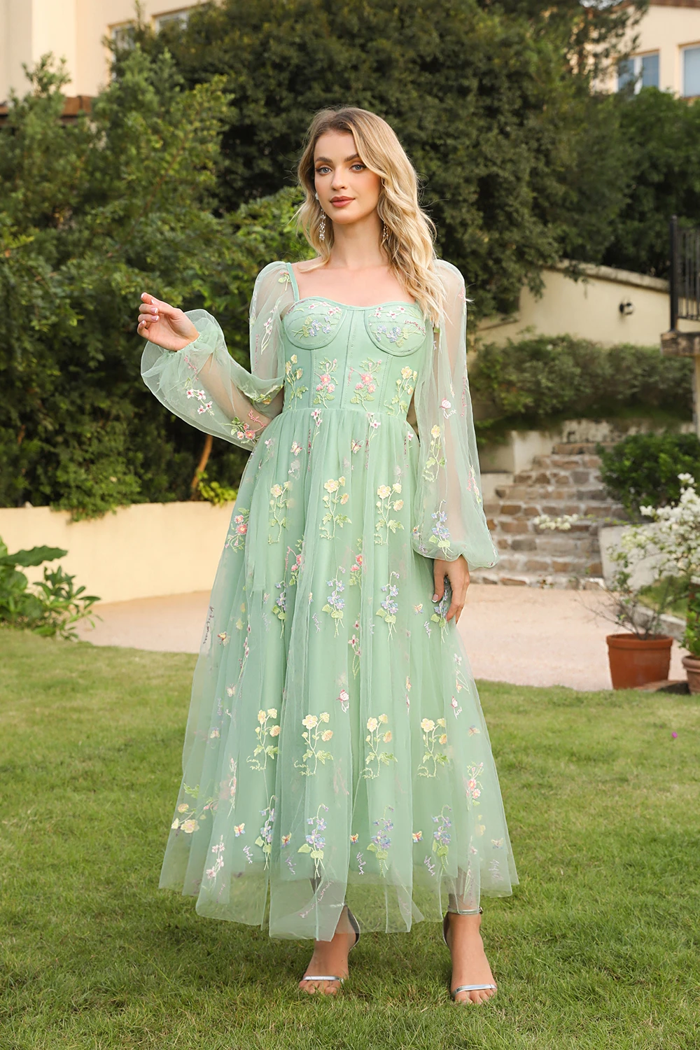 

Платье для выпускного вечера со шнуровкой сзади - элегантное вечернее платье в форме сердца для женщин, вечерние и свадебные, горячая распродажа, сказочно-зеленая цветочная вышивка