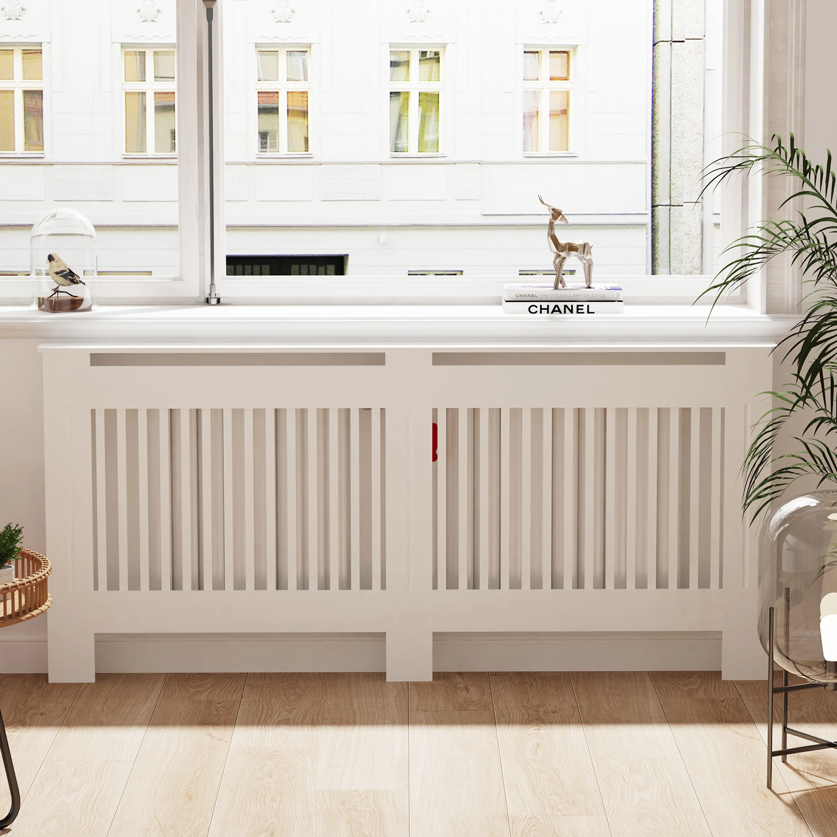 High Radiator Cover Modern Slatted Vertical Radiator Cover MDF Cabinet High Radiators Shelf for Bedroom Living Room Radiators