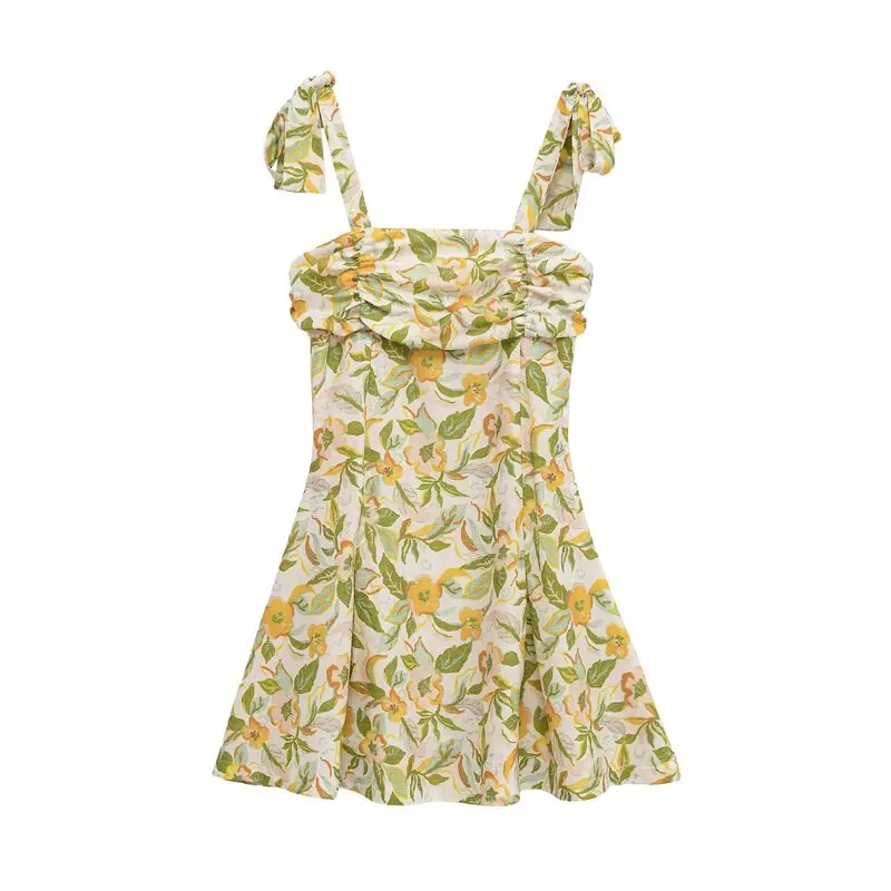 Summer 2025 New Arrival Women's Floral Print Svel round Ne ort Dr Sweet High Waist A-Line Gown without Brand