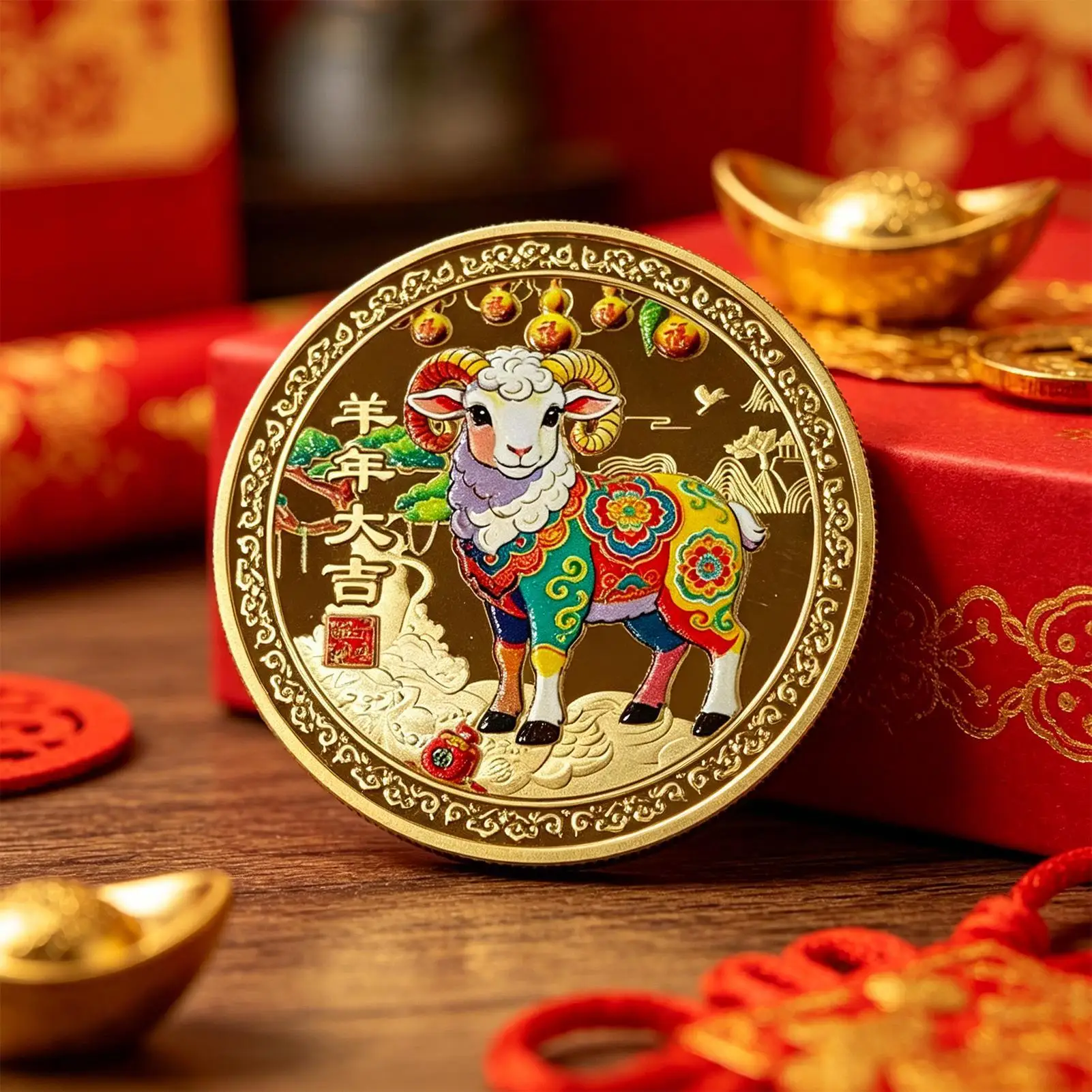2027 Year of The Sheep L ucky Coin Traditional Chinese New Year Auspicious Charm Collectible Decor Gift