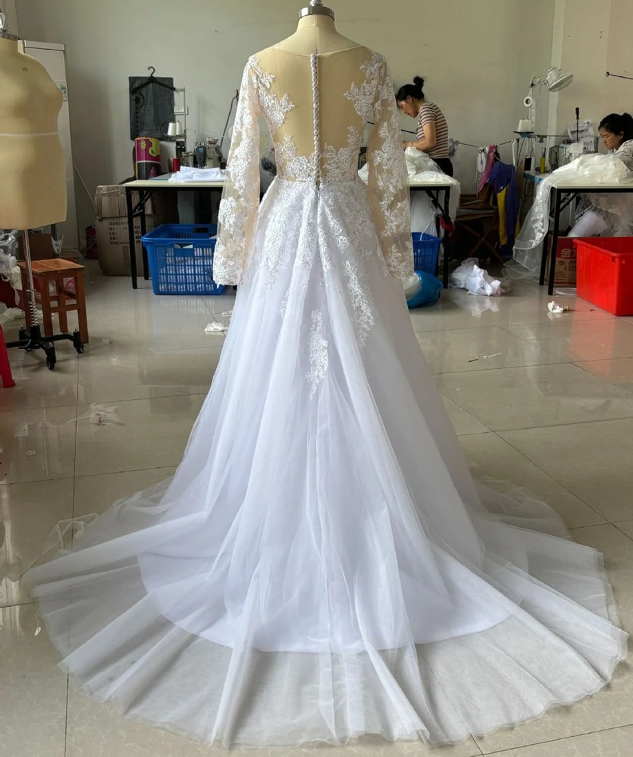 Recién llegado, vestidos de novia estilo bosque, cuello redondo, corte en A, vestidos de novia con apliques personalizados