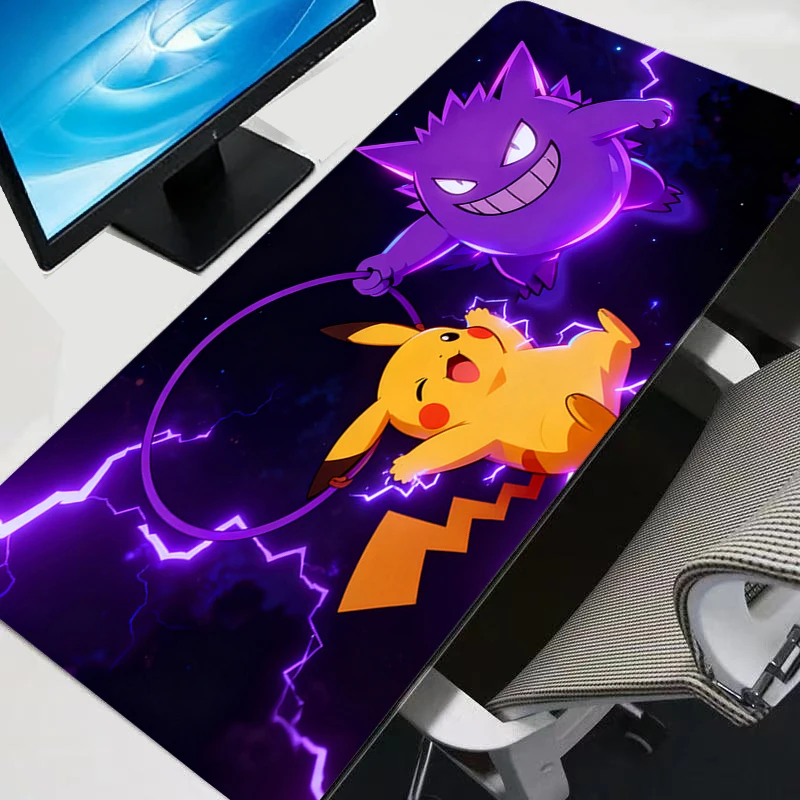 Tapis de souris XXL Gamer, grand tapis de bureau pour clavier, tapis de souris en caoutchouc, tapis de souris pour ordinateur portable, Pokemon Pikachu Gengar