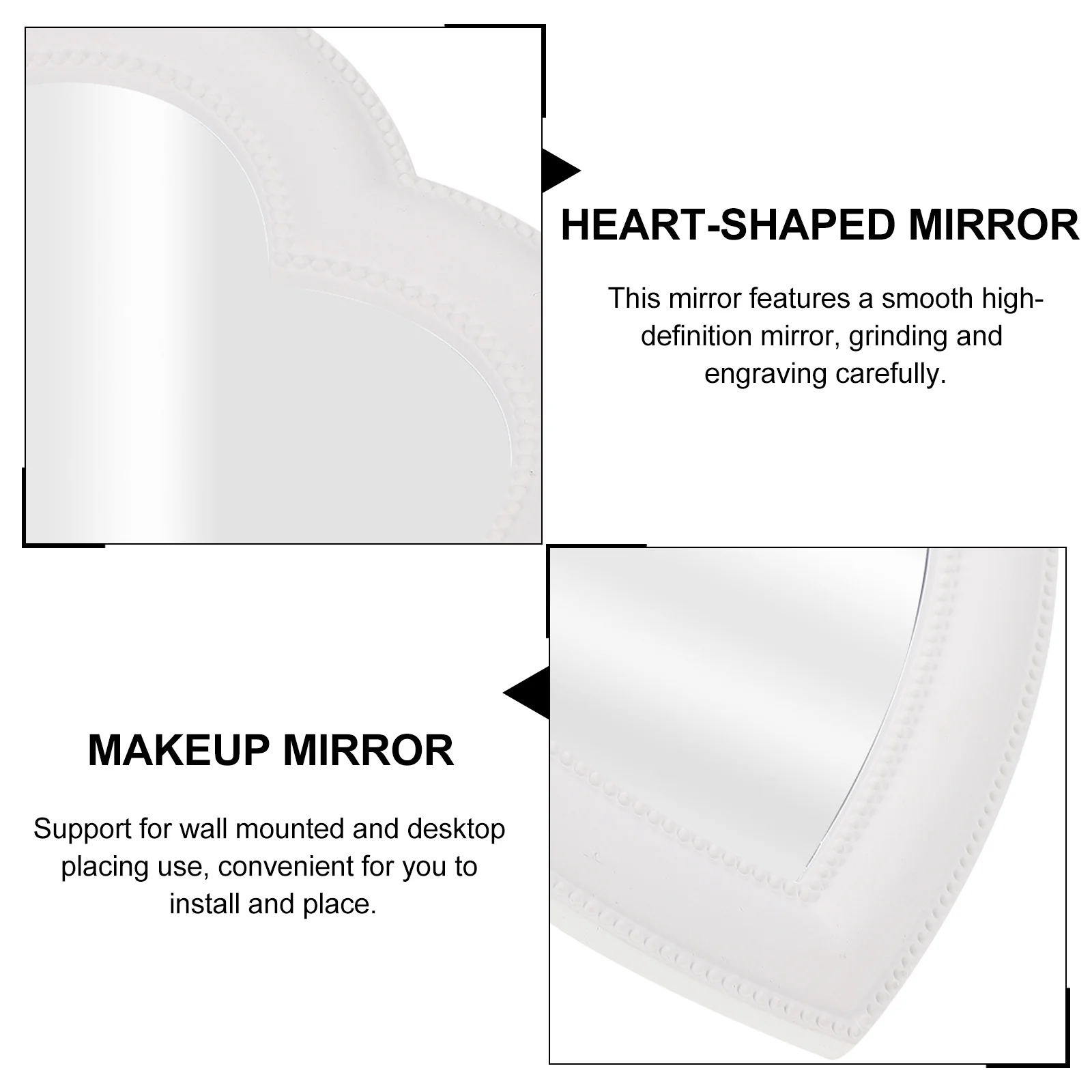 

1Pcs Heart-Shaped Mirror Desktop Makeup Wall Mounted Creative Design Clear Reflection Table Placing Mirror Dresser