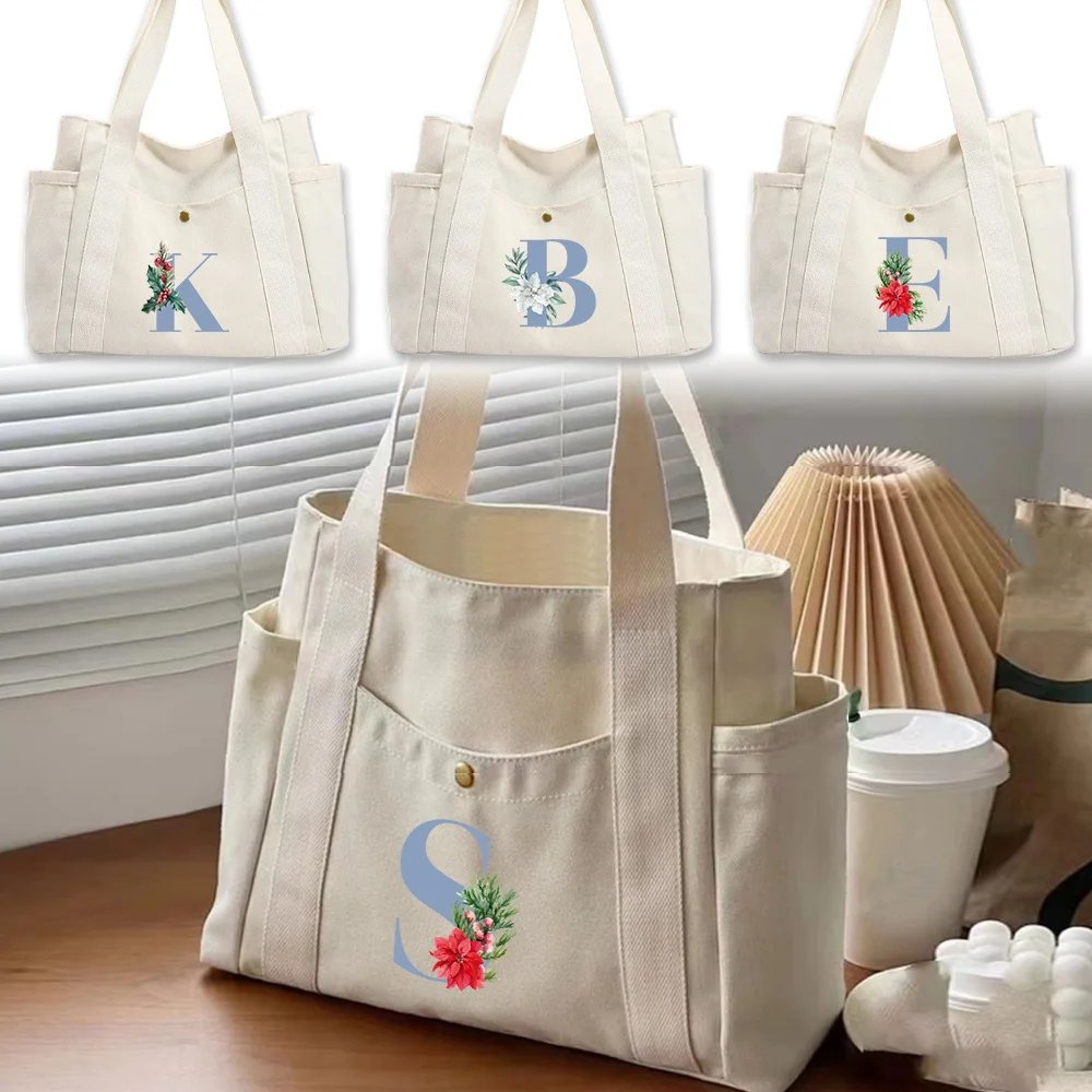

Multi Functional Shoulder Bag Fashionable Women's Handbag Solid Color Canvas Shoulder Bags Shopping Bag Blue Letter Series