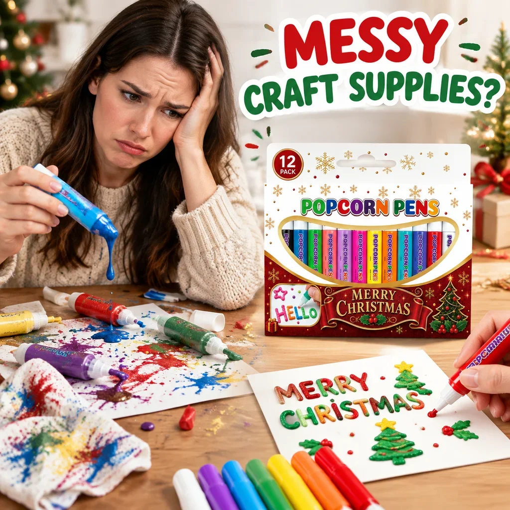 Christmas Popcorn Pen Set 12 Pcs 3D Magic Puffy Ink For Scrapbooking Journaling Safe DIY Art Enthusiast Craft Holiday Xmas Gift
