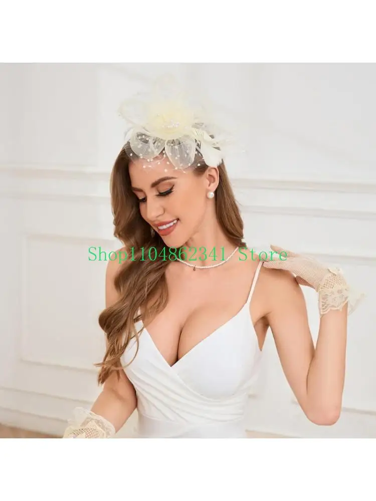 652F Elegant Fascinator Hat For Weddings Parties And Special Occasion Tulle Party Hat for Cocktail Event Dressingup