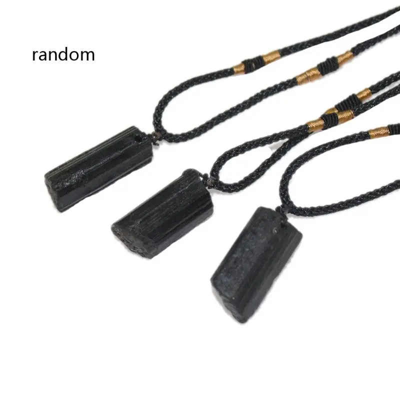 Healing Raw Gemstone Natural Crystal Black Tourmaline Stone Pendant Necklace Fashion Jewelry