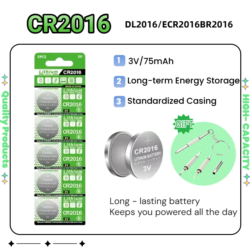 top5-100PCS CR2016 Button Batteries CR2016 BR2016 DL2016 3V Cell Coin Lithium Battery For Watch Car Key Remote Computer Motherbo