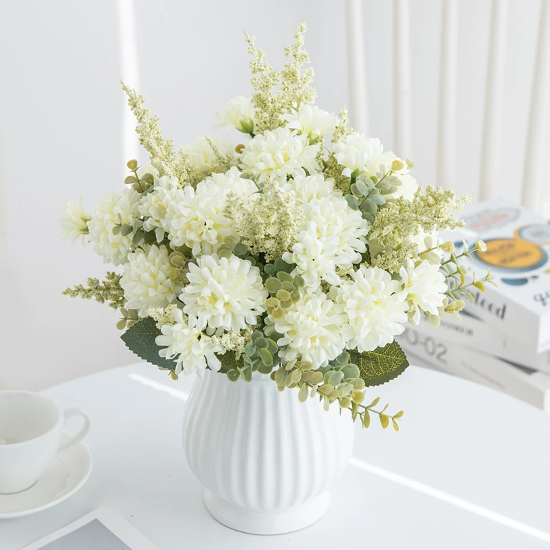Künstliche Blumen, Lavendel-Seidenkugel, Chrysantheme für Heimdekoration, Hochzeit, Esstisch, Herzstück, künstliche Pflanzen, Brautstrauß