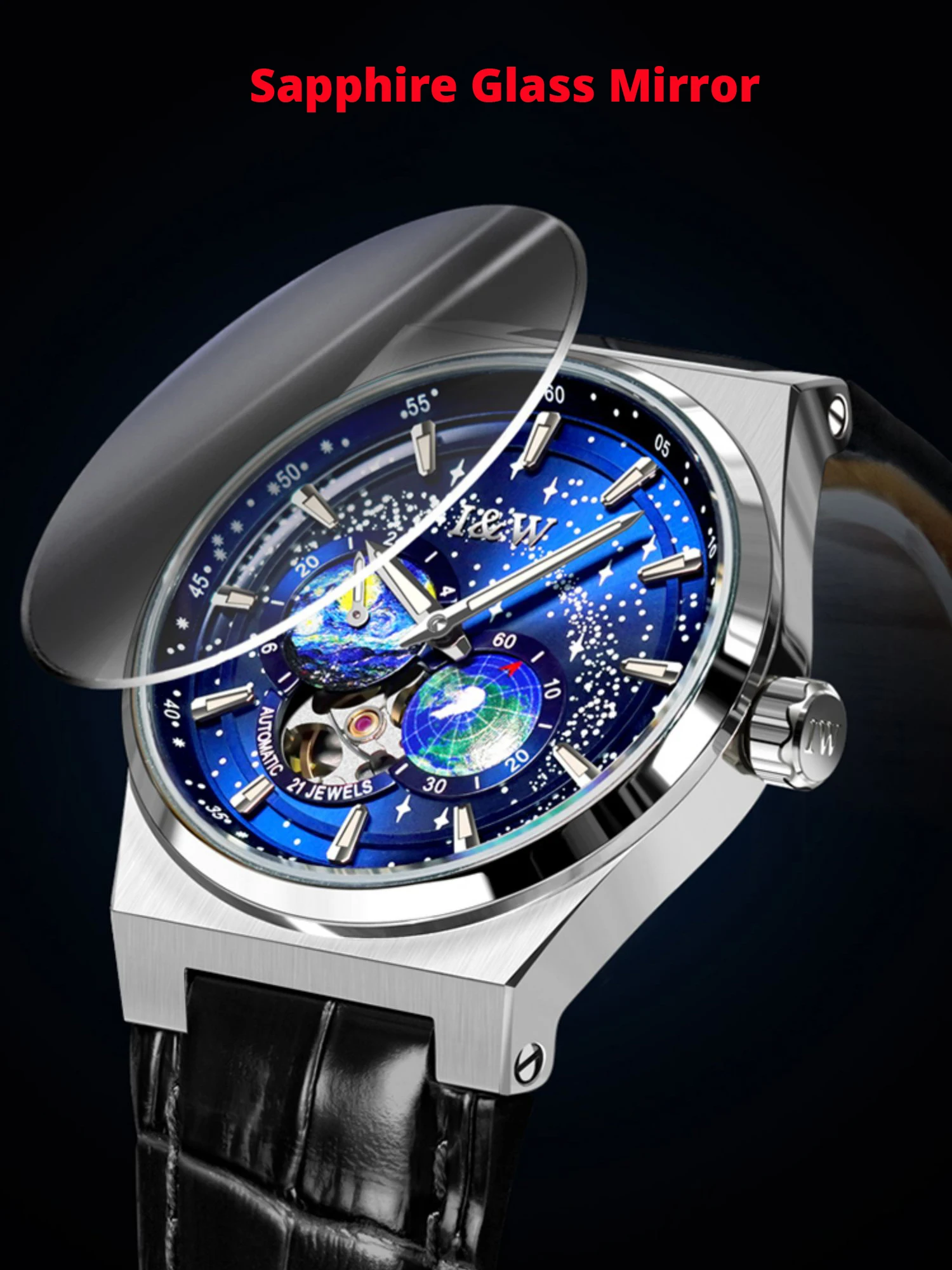 I&W CARNIVAL Luxury MIYOTA Movement Mechanical Watches Sapphire Luminous Small Seconds Watch Automatic 50m Waterproof Mens Watch