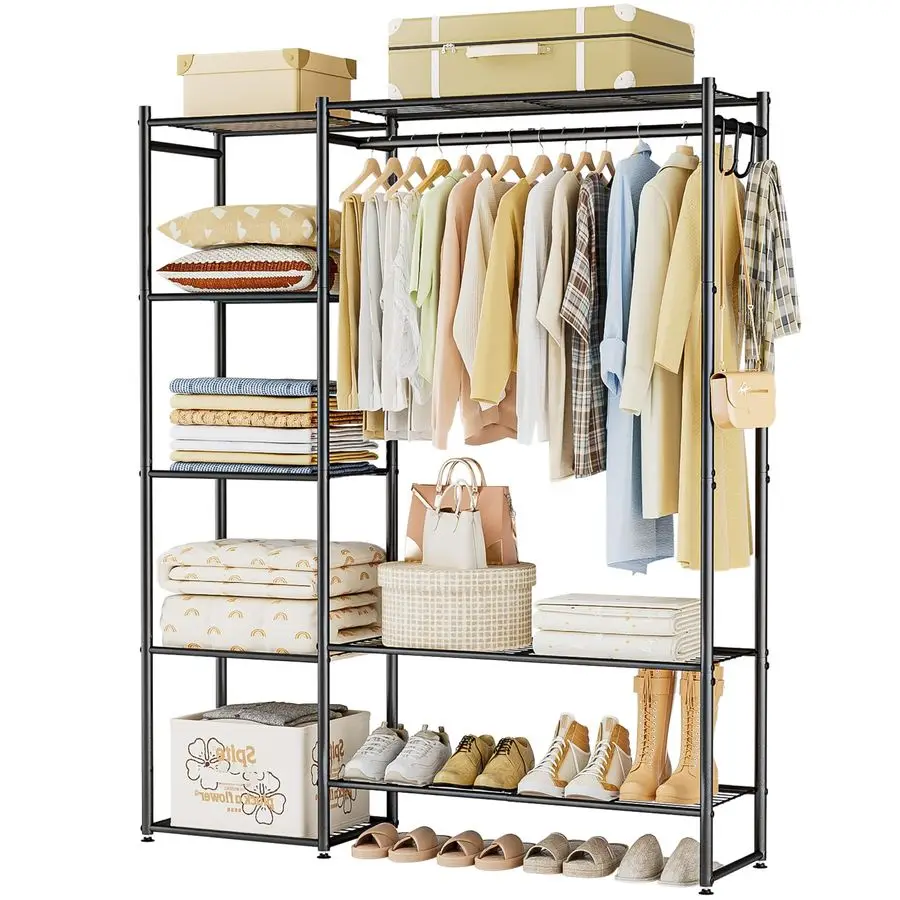

Neprock Wardrobe Closet, Portable Clothing Rack for Hanging Clothes, Free Standing Closet Organizers and Storage System with 4 T