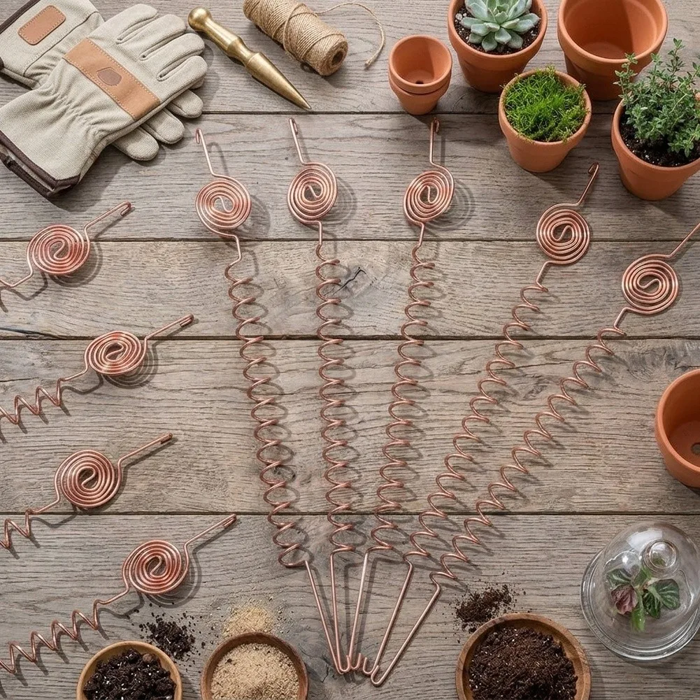 6 Pack Copper Garden Coil Stake Soil Guided Metal Insert Rod For Backyard Flower Vegetable Bed Ground Placement Gardening Layout