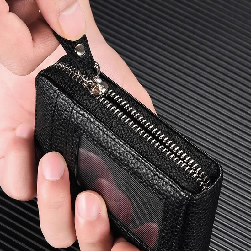 حافظة بطاقات مع سحاب محمول للنساء، حامل بطاقة بنكية قصيرة، حامل بطاقة عمل، سحاب، قابض عمودي، قطعة واحدة #3