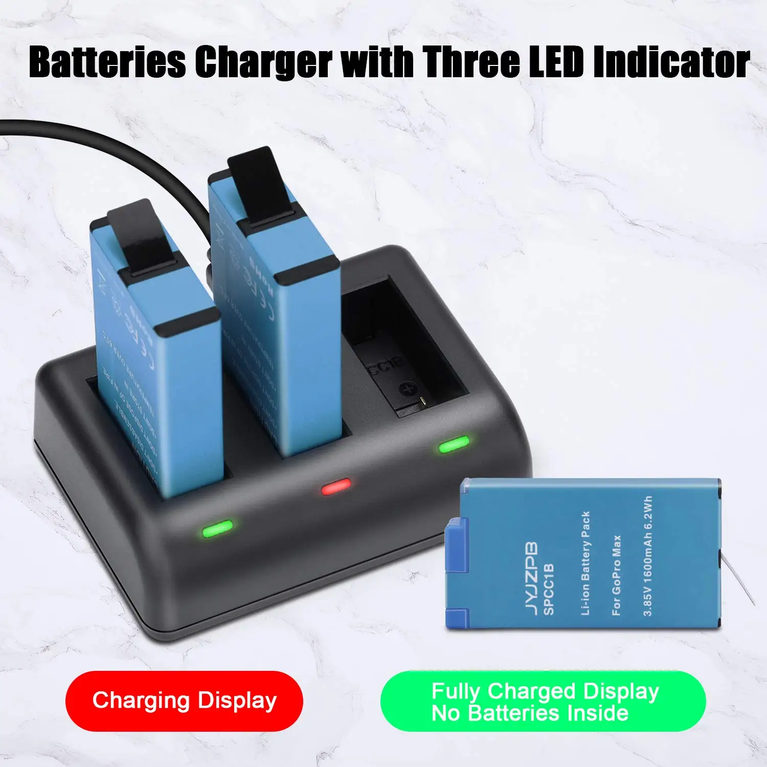 Batteria di ricambio MAX 3 pacchi e caricabatteria a 3 canali compatibile per GoPro MAX 360 (totalmente compatibile per GoPro MAX)