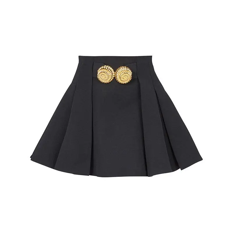 Fashionable 2024  Skirt with Large Metal Buckle Decoration Pleated Half-length Celebrity Style Short Skirt Summer New Arr...
