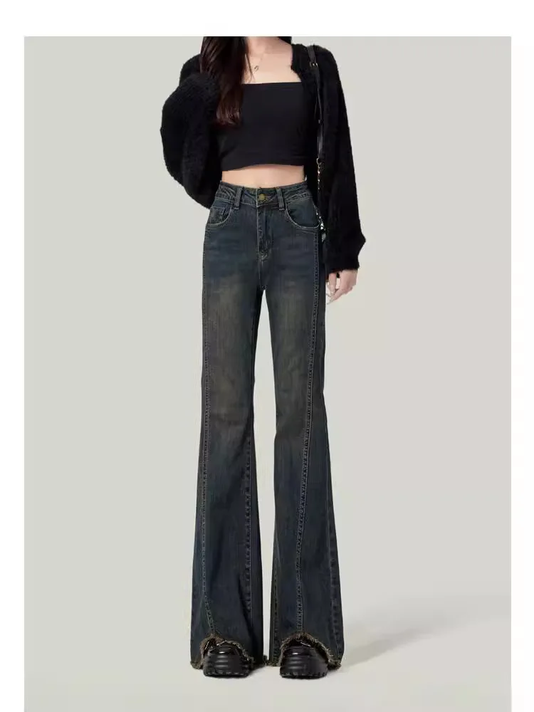 Jeans marroni Harajuku Y2K Palazzo gamba larga drappeggiata fluida denim femminile moda elegante chic trendy moderno High Street Vibe