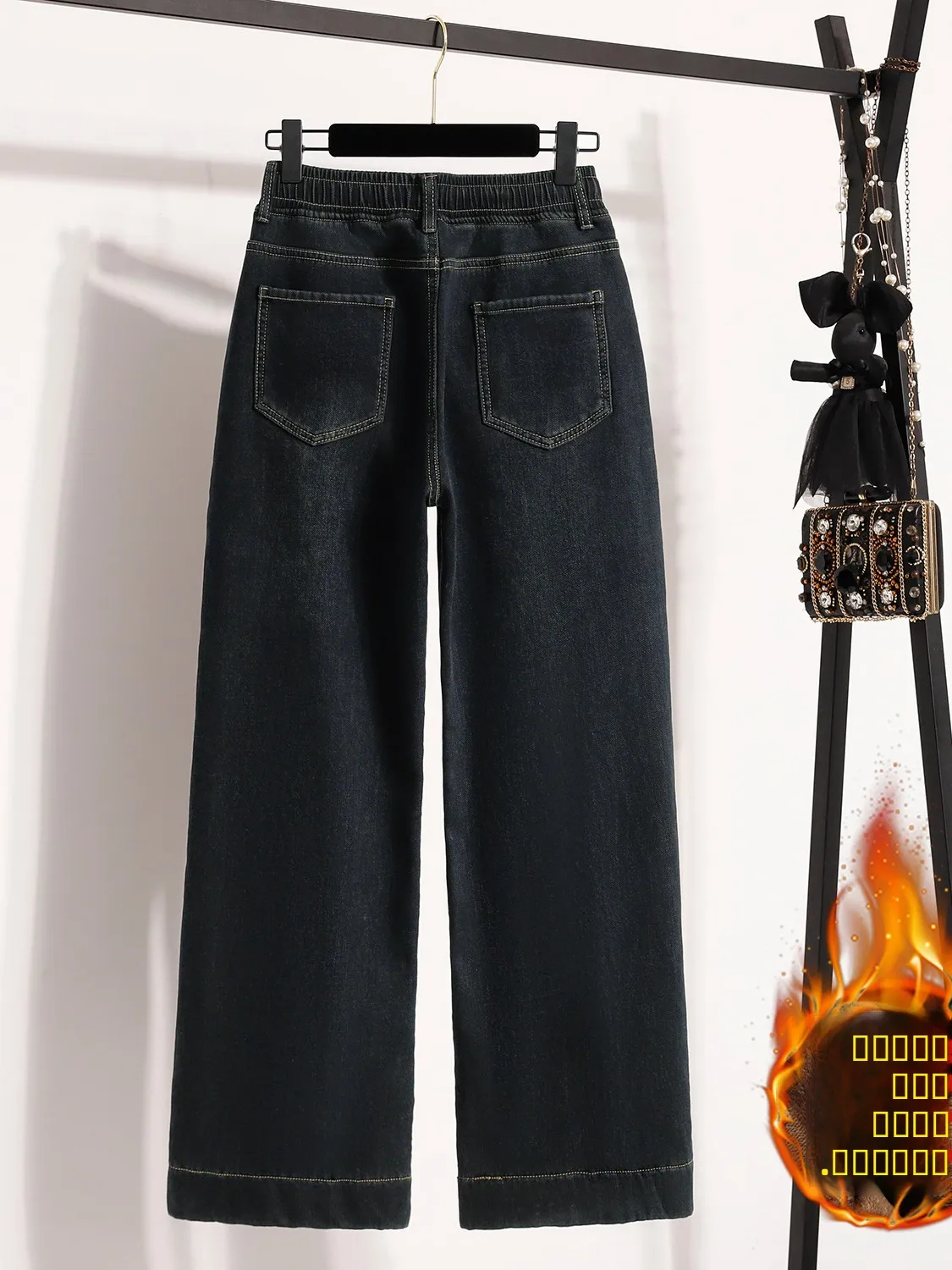 Nuovo arrivo invernale Slim Fit gamba dritta Fce foderato pantaloni in denim pantaloni a gamba larga jeans casual elastici a vita alta