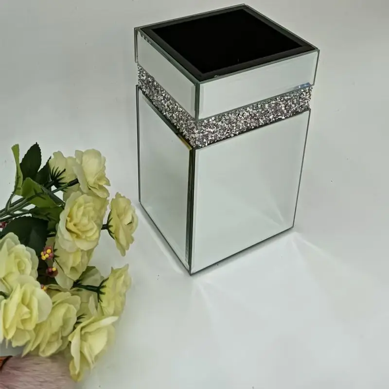 17cm Bling Diamond Mirrored Flower Vase Silver Glass Vase Handmade Mirror Luxury vase for Fashion Home Table Decoration Wedding