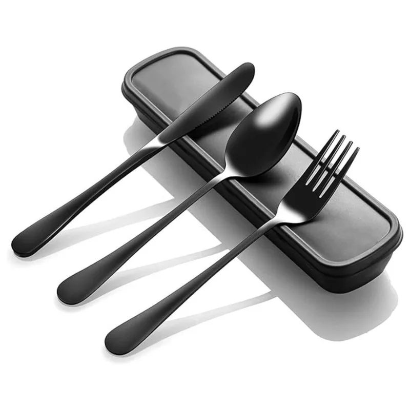 4-teiliges Set, tragbares Besteckset aus Edelstahl, Reise-Steakmesser-Set, Messer- und Gabel-Set mit Etui für Arbeit, Picknicks