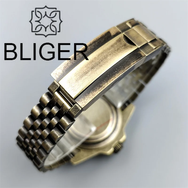 BLIGER 20mm/21mm Steel Strap Bronze Coated Watch Band Solid 904L Stainless Steel Glide Folding Buckle Fits 40mm/43mm Case